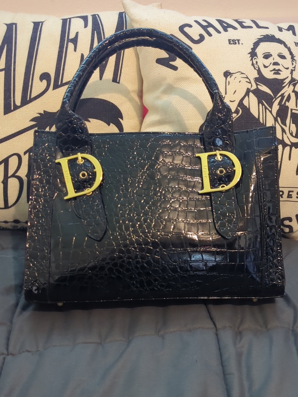 Dior Croc Patent Leather Black Hand Bag